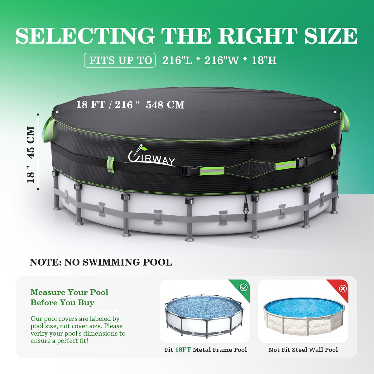 18FT Round Above Ground Pool Cover – Heavy-Duty 500D Winter Pool Cover with Windproof Straps & UV Protection