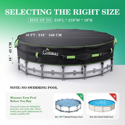 18FT Round Above Ground Pool Cover – Heavy-Duty 500D Winter Pool Cover with Windproof Straps & UV Protection