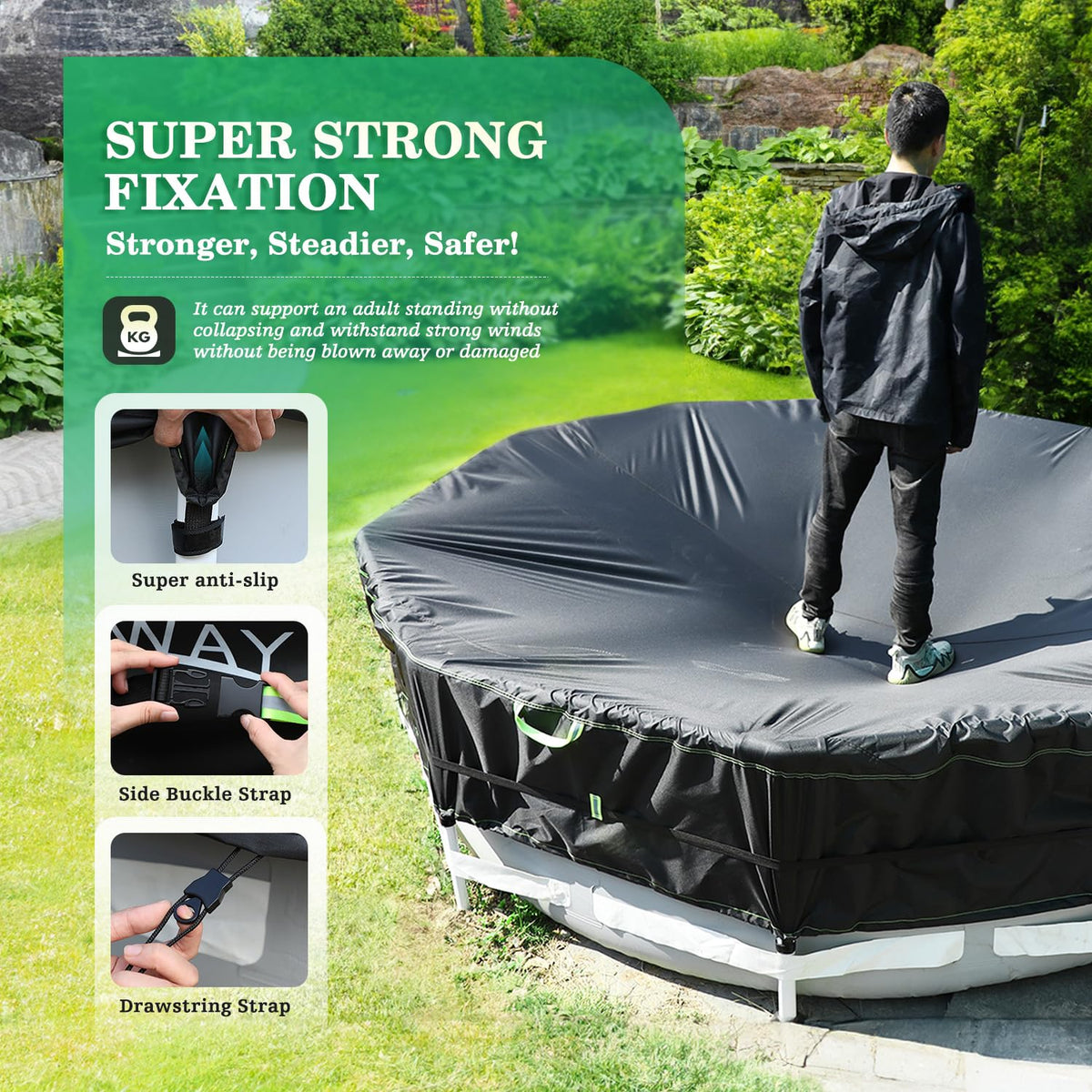 18FT Round Above Ground Pool Cover – Heavy-Duty 500D Winter Pool Cover with Windproof Straps & UV Protection