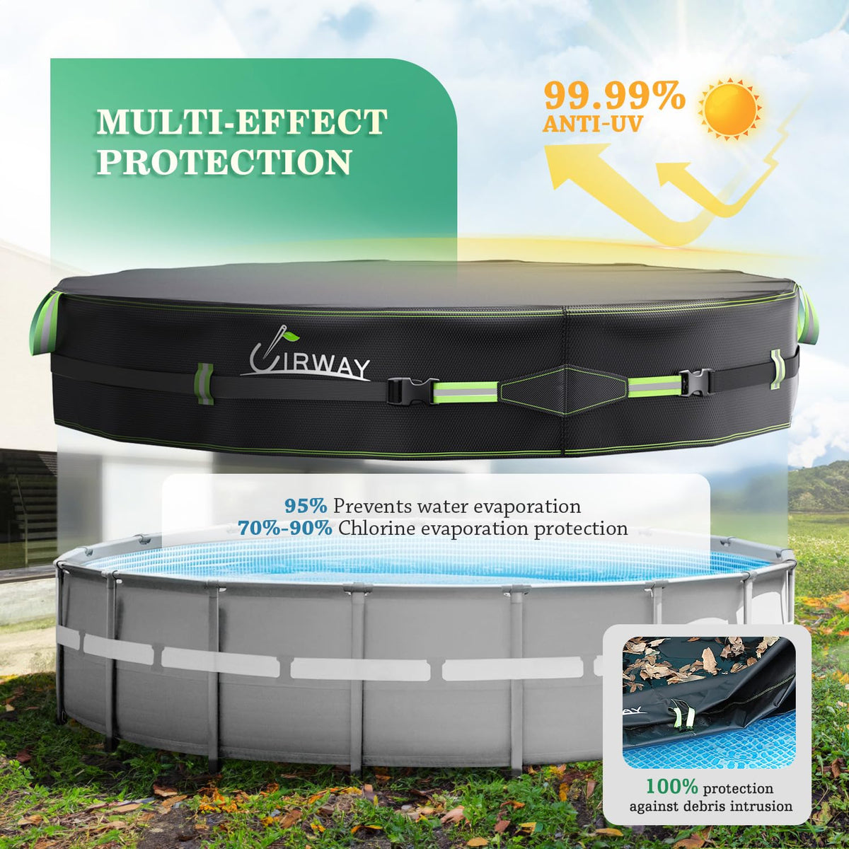 18FT Round Above Ground Pool Cover – Heavy-Duty 500D Winter Pool Cover with Windproof Straps & UV Protection
