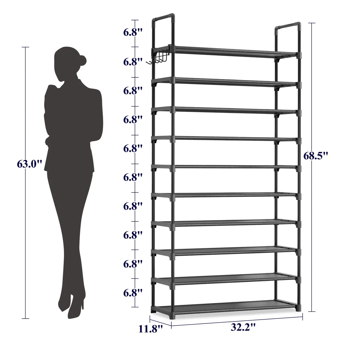 3–10 Tier Shoe Rack Organizer – Space-Saving Shoe Storage Shelf with Side Handles for Entryway, Closet & Bedroom