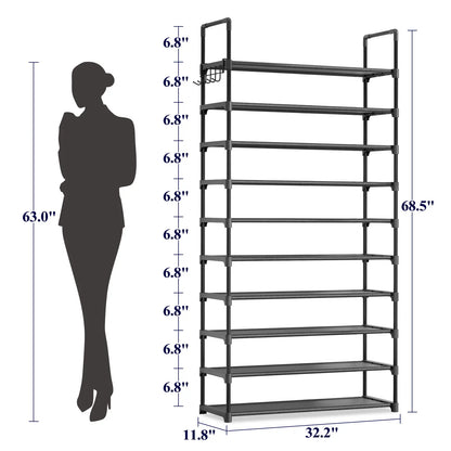3–10 Tier Shoe Rack Organizer – Space-Saving Shoe Storage Shelf with Side Handles for Entryway, Closet & Bedroom