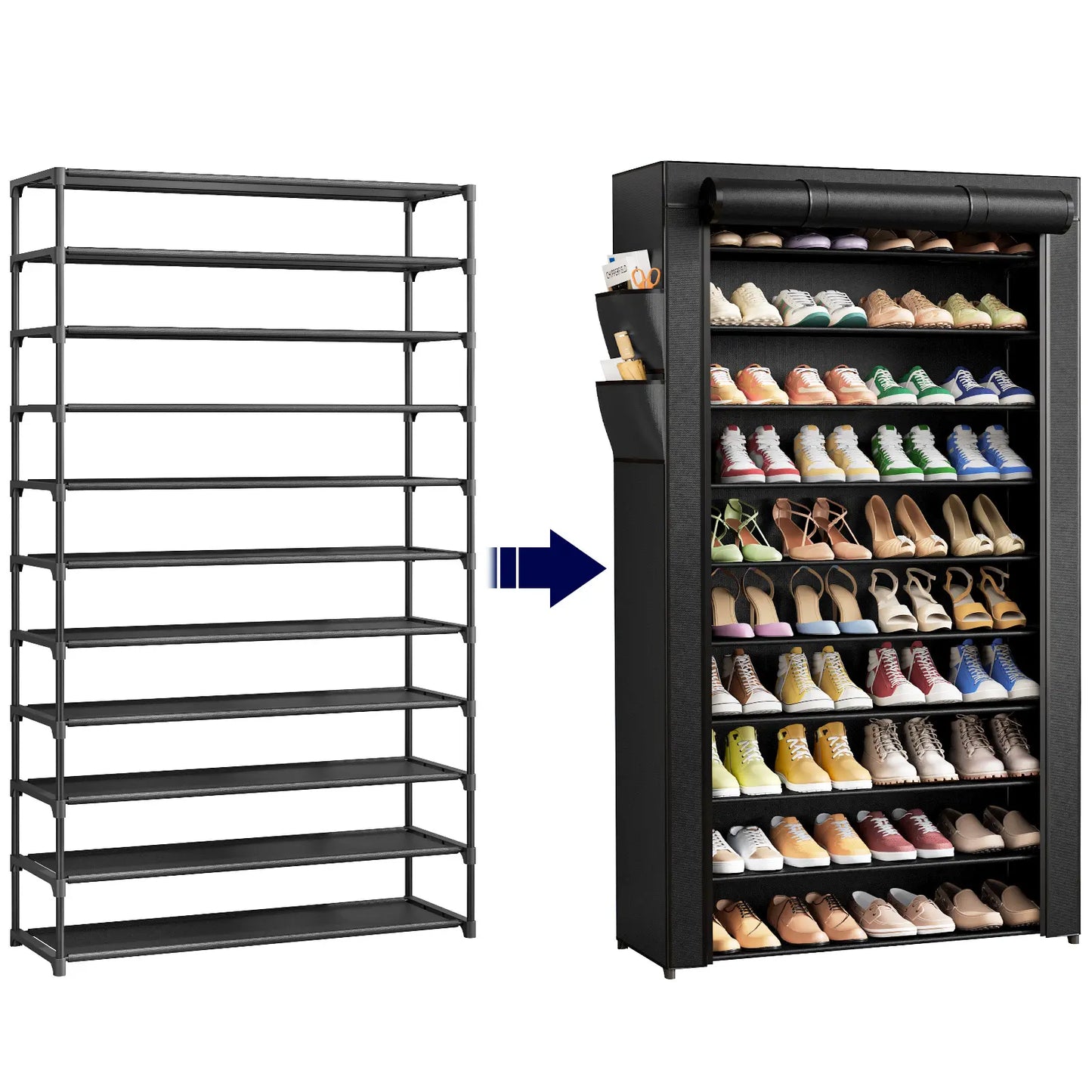 3–10 Tier Shoe Rack Organizer – Space-Saving Shoe Storage Shelf with Side Handles for Entryway, Closet & Bedroom