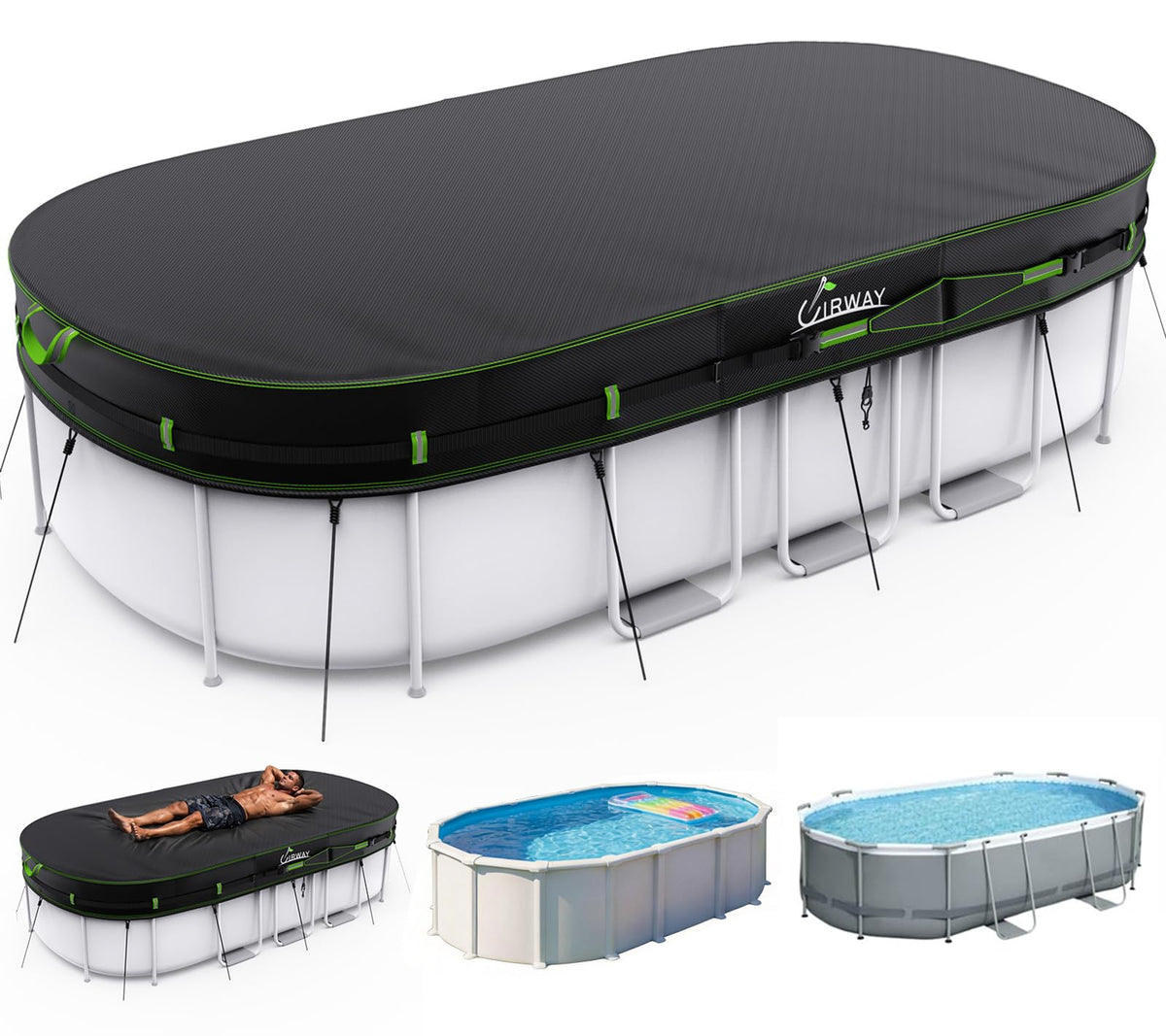 18FT Round Above Ground Pool Cover – Heavy-Duty 500D Winter Pool Cover with Windproof Straps & UV Protection
