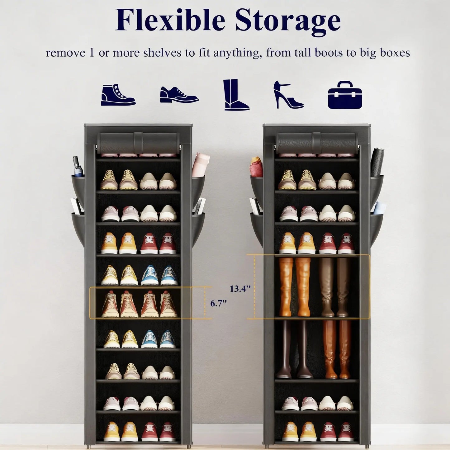 3–10 Tier Shoe Rack Organizer – Space-Saving Shoe Storage Shelf with Side Handles for Entryway, Closet & Bedroom